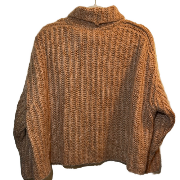 Free People Tan Cowl Neck Sweater with Chunky Knit and Oversized Fit - Picture 10 of 15